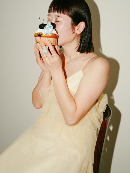 バターイエロー フリル チュールドレス(W331)