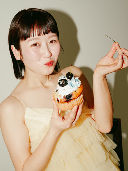 バターイエロー フリル チュールドレス(W331)