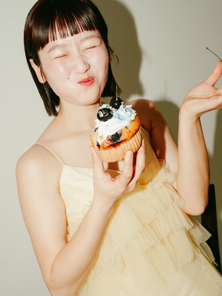 バターイエロー フリル チュールドレス(W331)