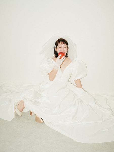 パフスリーブ Vネック タフタ ドレス(W333)