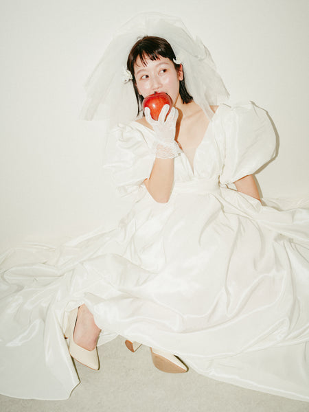 パフスリーブ Vネック タフタ ドレス(W333)