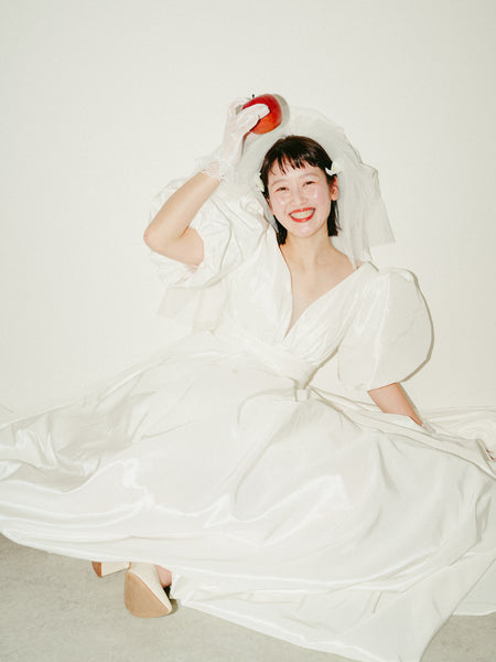 パフスリーブ Vネック タフタ ドレス(W333)