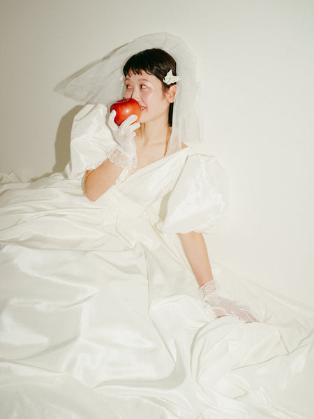 パフスリーブ Vネック タフタ ドレス(W333)