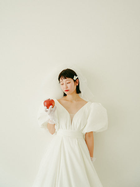 パフスリーブ Vネック タフタ ドレス(W333)