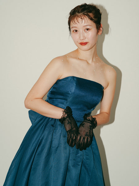 オーガンジーサテン バックトレーンドレス ネイビー(W329)