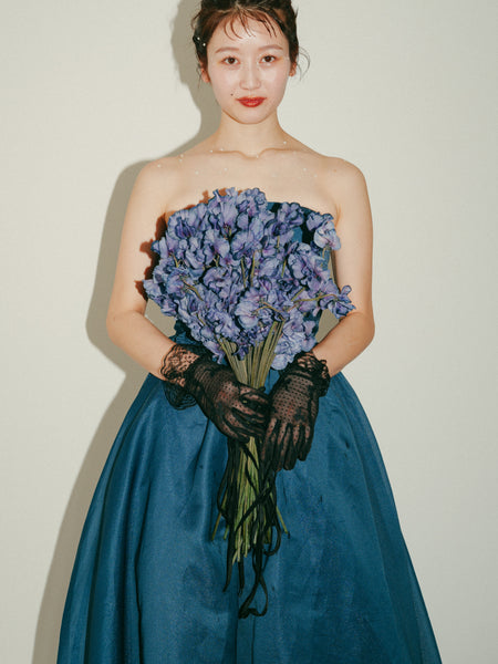 オーガンジーサテン バックトレーンドレス ネイビー(W329)