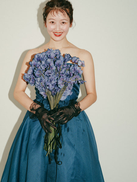 オーガンジーサテン バックトレーンドレス ネイビー(W329)