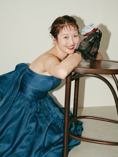 オーガンジーサテン バックトレーンドレス ネイビー(W329)