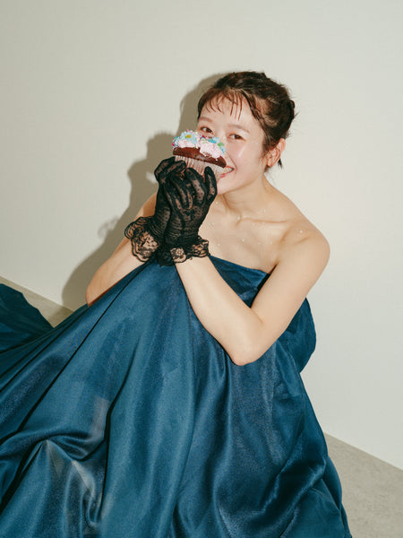 オーガンジーサテン バックトレーンドレス ネイビー(W329)