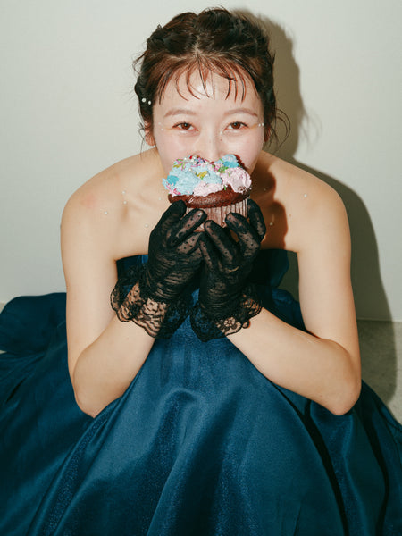 オーガンジーサテン バックトレーンドレス ネイビー(W329)