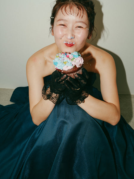 オーガンジーサテン バックトレーンドレス ネイビー(W329)