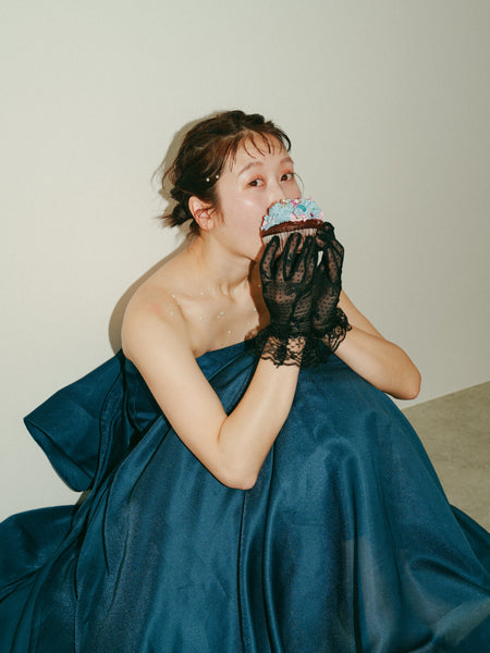 オーガンジーサテン バックトレーンドレス ネイビー(W329)