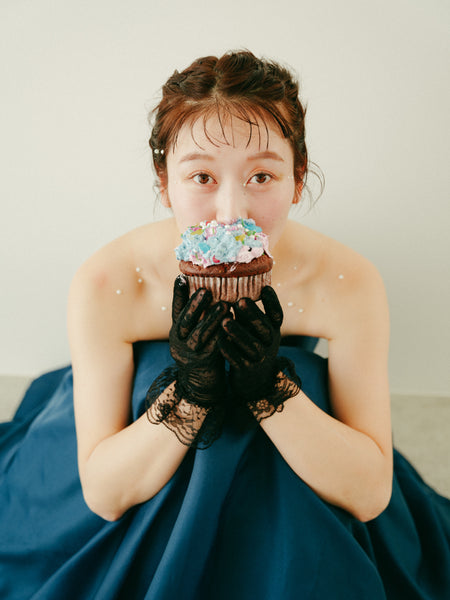 オーガンジーサテン バックトレーンドレス ネイビー(W329)