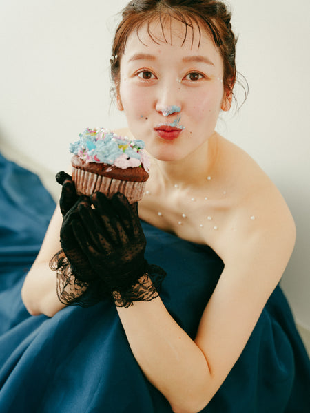 オーガンジーサテン バックトレーンドレス ネイビー(W329)