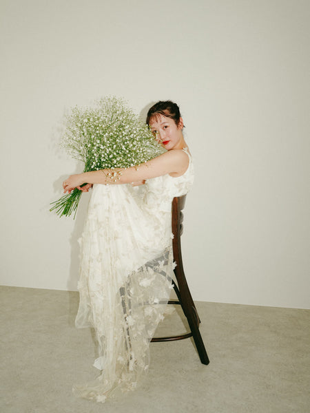 フラワーレース Vネック ノースリーブドレス(W262BE)