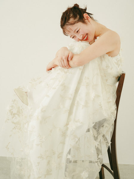 フラワーレース Vネック ノースリーブドレス(W262BE)