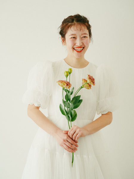 クルーネック パフスリーブ チュールドレス(W332)