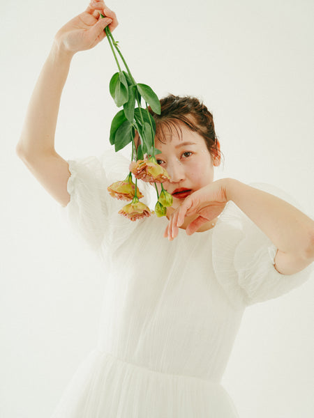 クルーネック パフスリーブ チュールドレス(W332)