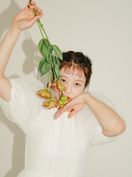 クルーネック パフスリーブ チュールドレス(W332)