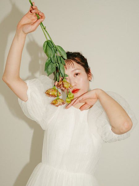 クルーネック パフスリーブ チュールドレス(W332)