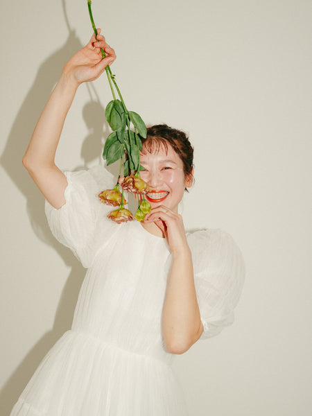 クルーネック パフスリーブ チュールドレス(W332)