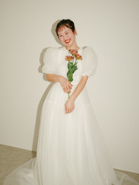 クルーネック パフスリーブ チュールドレス(W332)