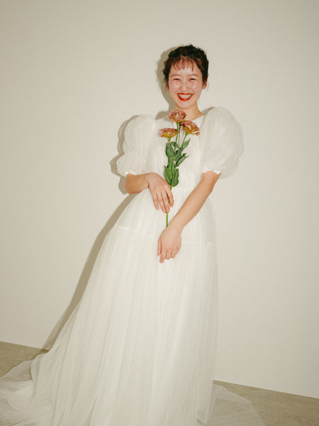 クルーネック パフスリーブ チュールドレス(W332)