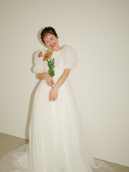 クルーネック パフスリーブ チュールドレス(W332)