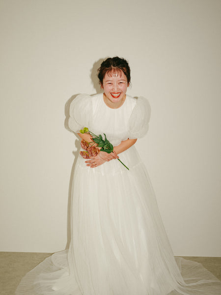 クルーネック パフスリーブ チュールドレス(W332)