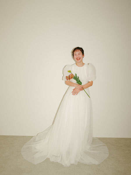 クルーネック パフスリーブ チュールドレス(W332)