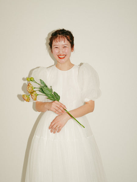 クルーネック パフスリーブ チュールドレス(W332)