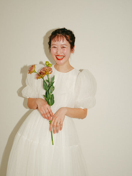 クルーネック パフスリーブ チュールドレス(W332)