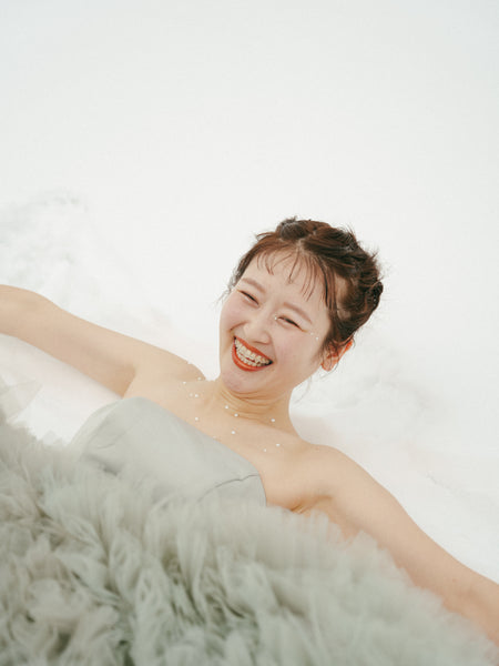 ブルーグレー ボリュームフリルドレス(W328)