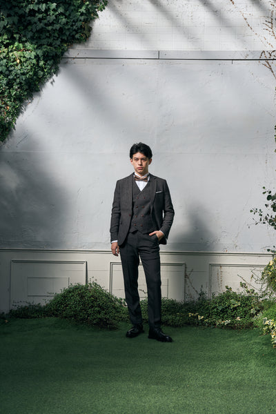 ツイード スリーピース メンズスーツ タキシード ブラック(M10)