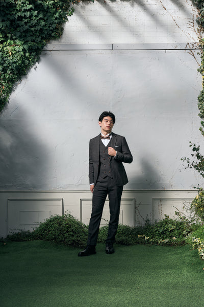 ツイード スリーピース メンズスーツ タキシード ブラック(M10)