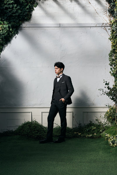 ツイード スリーピース メンズスーツ タキシード ブラック(M10)