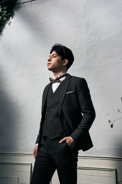 ツイード スリーピース メンズスーツ タキシード ブラック(M10)