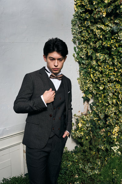 ツイード スリーピース メンズスーツ タキシード ブラック(M10)