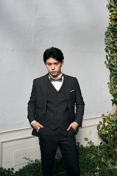 ツイード スリーピース メンズスーツ タキシード ブラック(M10)