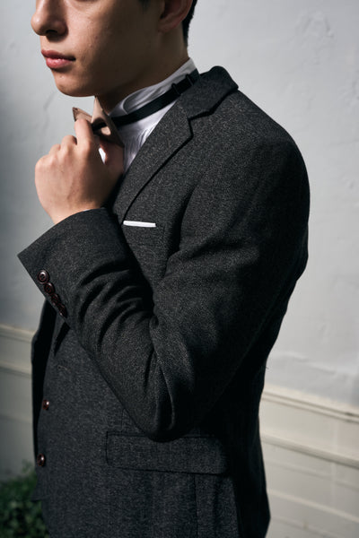 ツイード スリーピース メンズスーツ タキシード ブラック(M10)