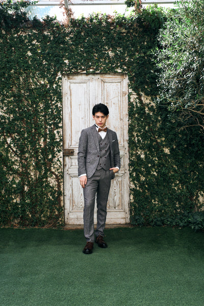 ツイード スリーピース メンズスーツ タキシード グレー(M09)