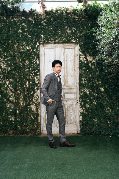 ツイード スリーピース メンズスーツ タキシード グレー(M09)