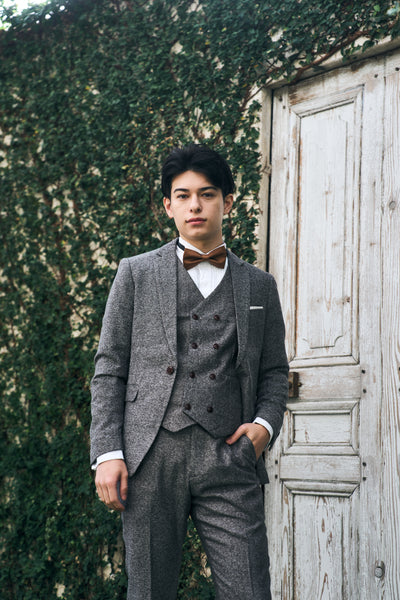 ツイード スリーピース メンズスーツ タキシード グレー(M09)