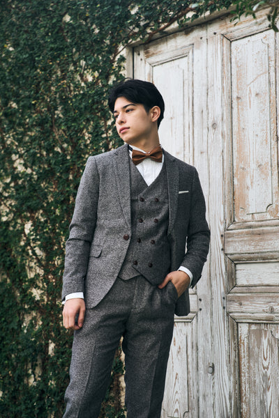 ツイード スリーピース メンズスーツ タキシード グレー(M09)