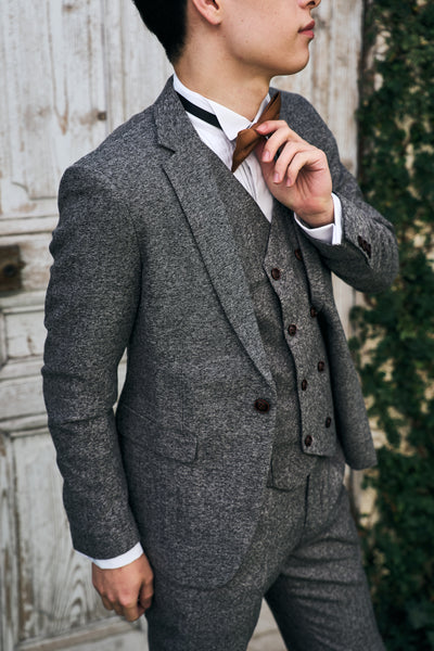 ツイード スリーピース メンズスーツ タキシード グレー(M09)