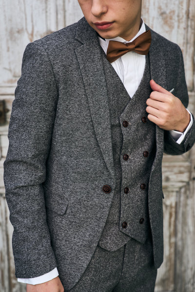 ツイード スリーピース メンズスーツ タキシード グレー(M09)