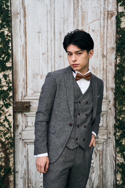 ツイード スリーピース メンズスーツ タキシード グレー(M09)