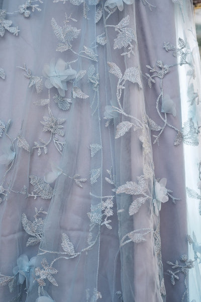 フラワーレース ペールブルー ソフトマーメイドドレス(W334)