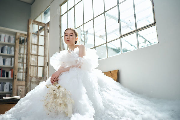 オフショルダー ボリュームフリルドレス(W342)