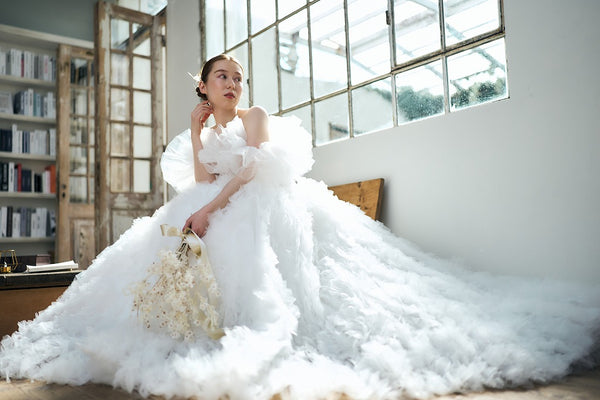 オフショルダー ボリュームフリルドレス(W342)